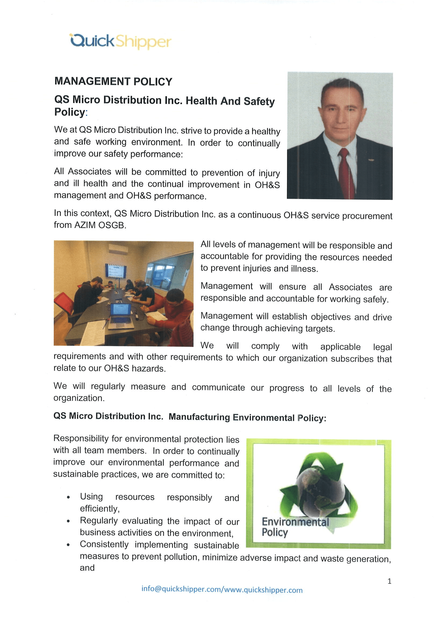 MANAGEMENT POLICY OF THE QS MICRO DISTRIBUTION INC.-1